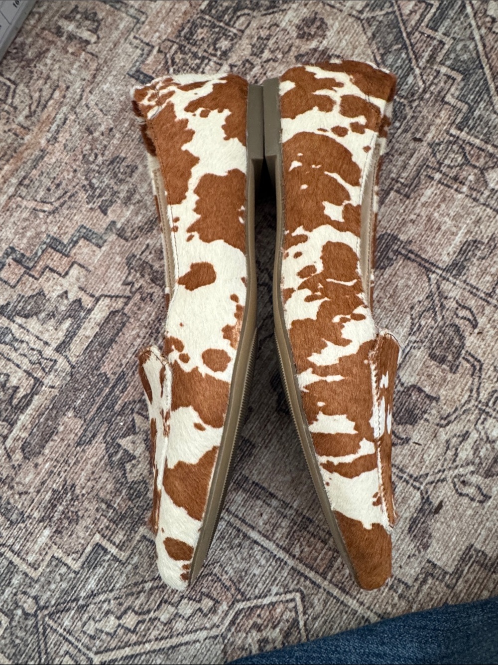 Hush Puppies Cowhide-Print Pointed Toe Flats - Brown & White - Picture 3 of 7